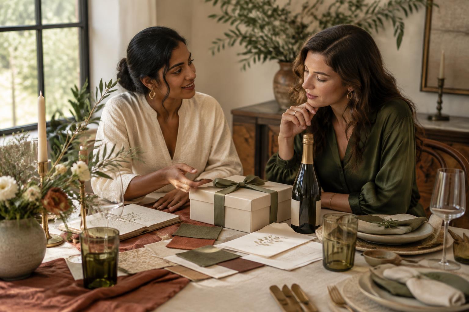 A host and collaborator planning a considered partnership table